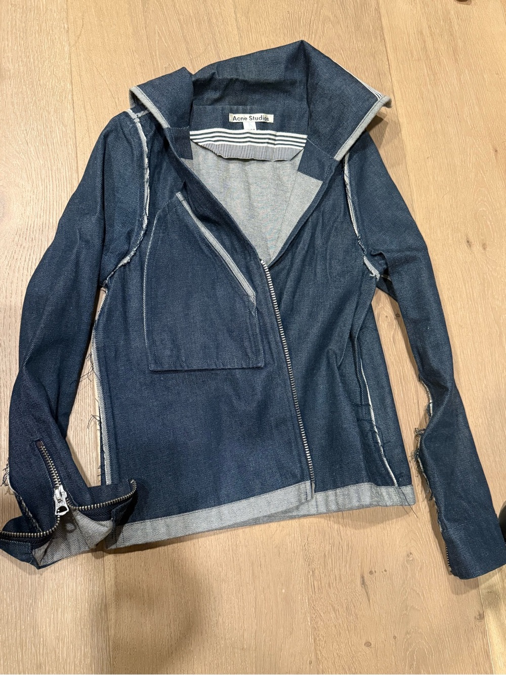 Acne Studios Vintage SS14 Dark Blue Denim Asymmetrical Zip Jacket Sz 36